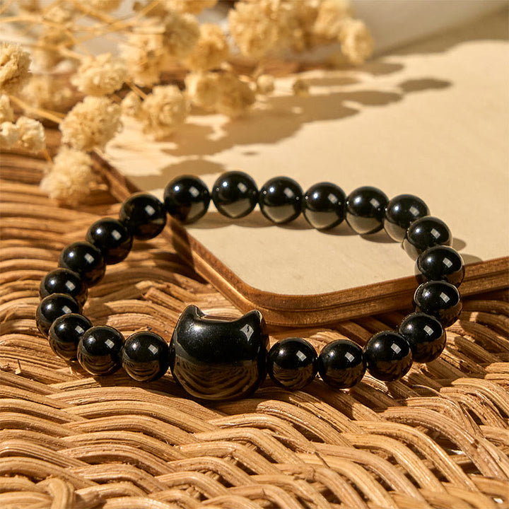 Bransoletka ochronna z Buddha Stones Czarny Kot Naturalny Czarny Onyks - image 3