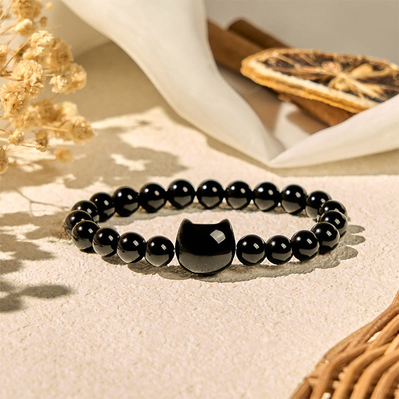 Bransoletka ochronna z Buddha Stones Czarny Kot Naturalny Czarny Onyks - image 2