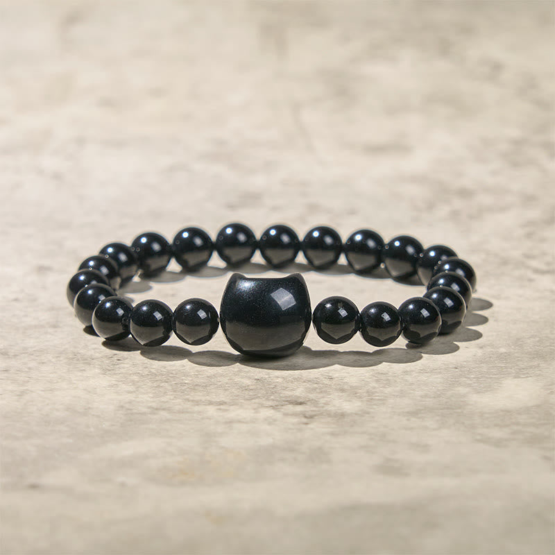 Bransoletka ochronna z Buddha Stones Czarny Kot Naturalny Czarny Onyks - image 9