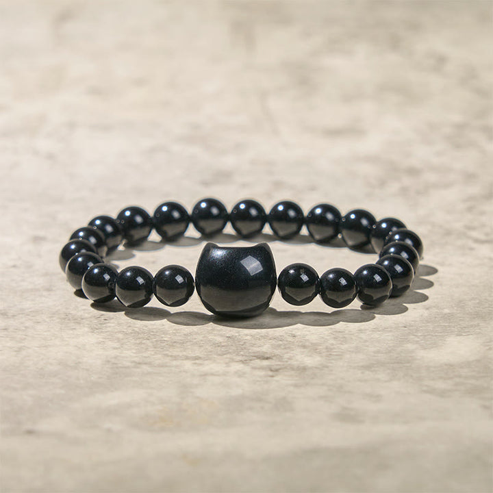 Bransoletka ochronna z Buddha Stones Czarny Kot Naturalny Czarny Onyks - image 9