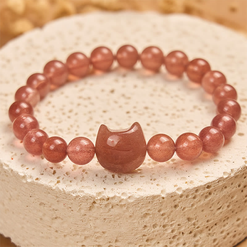 Naturalna bransoletka z kwarcu truskawkowego i Buddha Stones z kotem, uzdrawiająca i pozytywna - image 2