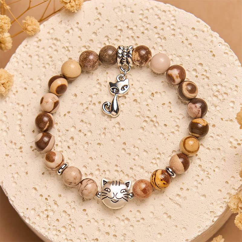 Bransoletka z koralików z jaspisu i agatu z Buddha Stones - Jaspis zebry (obwód nadgarstka 15-16 cm) - image 1