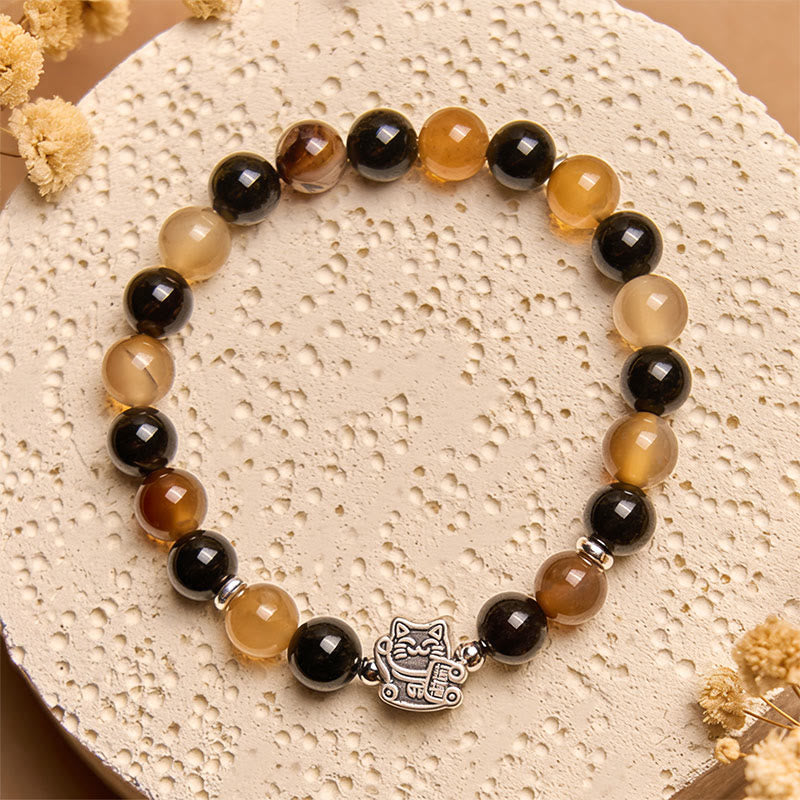 Bransoletka z Buddha Stones ze srebra próby 925, szylkretu, jasnobrązowego agatu w paski z czarnego onyksu - image 2