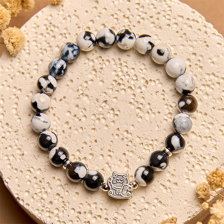 Bransoletka z Buddha Stones z agatu ognistego w kolorze czarno-białym i srebra próby 925 z motywem miłosnym - image 2