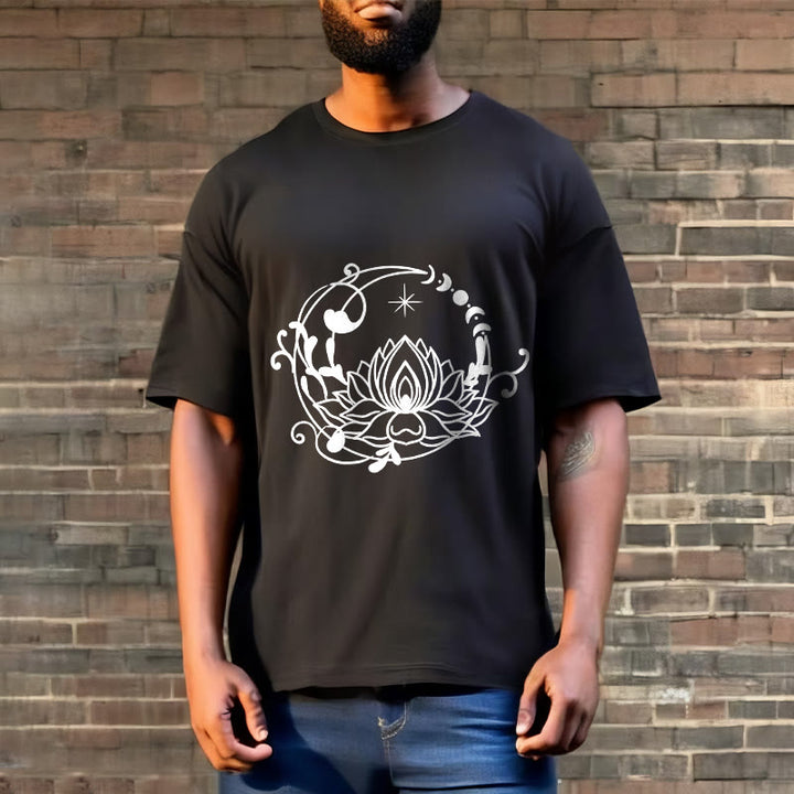 Koszulka z bawełny z motywem Buddha Stones , prostym wzorem kwiatu lotosu i płynących winorośli - image 7