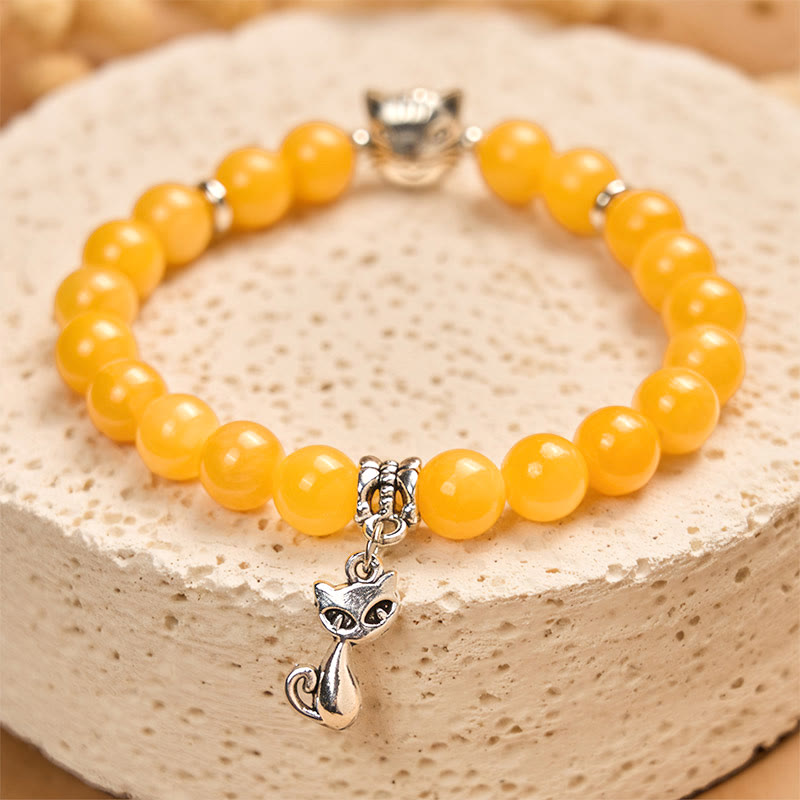 Bransoletka z Buddha Stones z pomarańczowym pręgowanym kotem i żółtym chalcedonem - image 2
