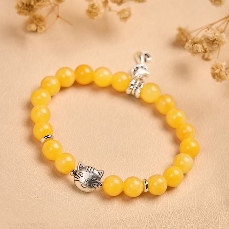 Bransoletka z Buddha Stones z pomarańczowym pręgowanym kotem i żółtym chalcedonem - image 3