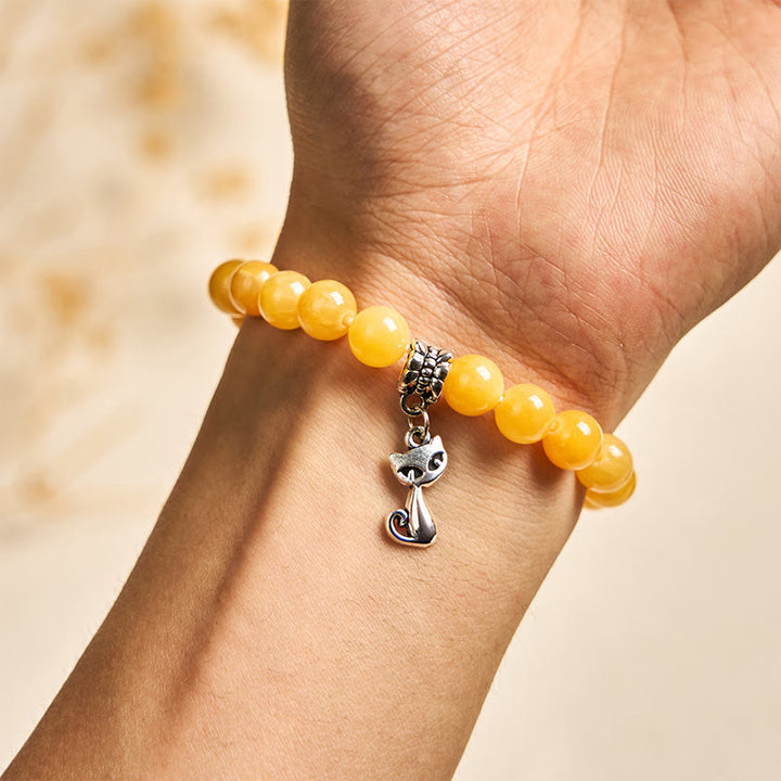 Bransoletka z Buddha Stones z pomarańczowym pręgowanym kotem i żółtym chalcedonem - image 4