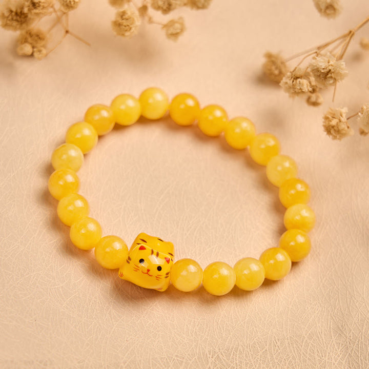 Bransoletka z Buddha Stones z pomarańczowym pręgowanym kotem i żółtym chalcedonem z ceramiki Kitten Joy - image 1