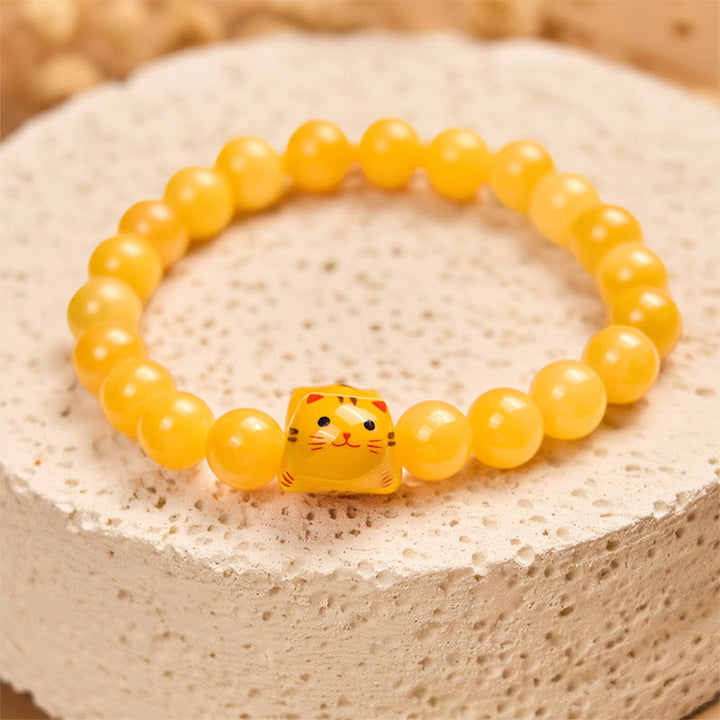 Bransoletka z Buddha Stones z pomarańczowym pręgowanym kotem i żółtym chalcedonem z ceramiki Kitten Joy - image 3