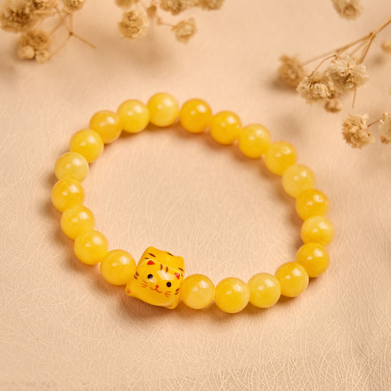 Bransoletka z Buddha Stones z pomarańczowym pręgowanym kotem i żółtym chalcedonem z ceramiki Kitten Joy - image 2