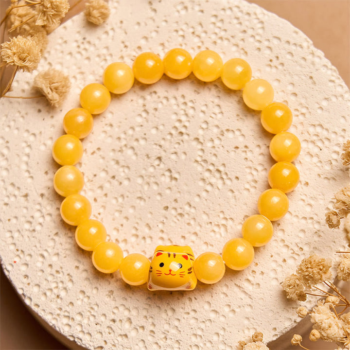 Bransoletka z Buddha Stones z pomarańczowym pręgowanym kotem i żółtym chalcedonem z ceramiki Kitten Joy - image 2