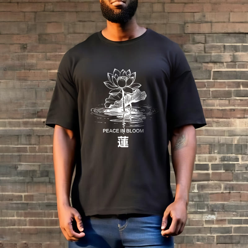 Koszulka bawełniana z motywem falującym w kształcie liści lotosu i kamieni Buddha Stones - image 3