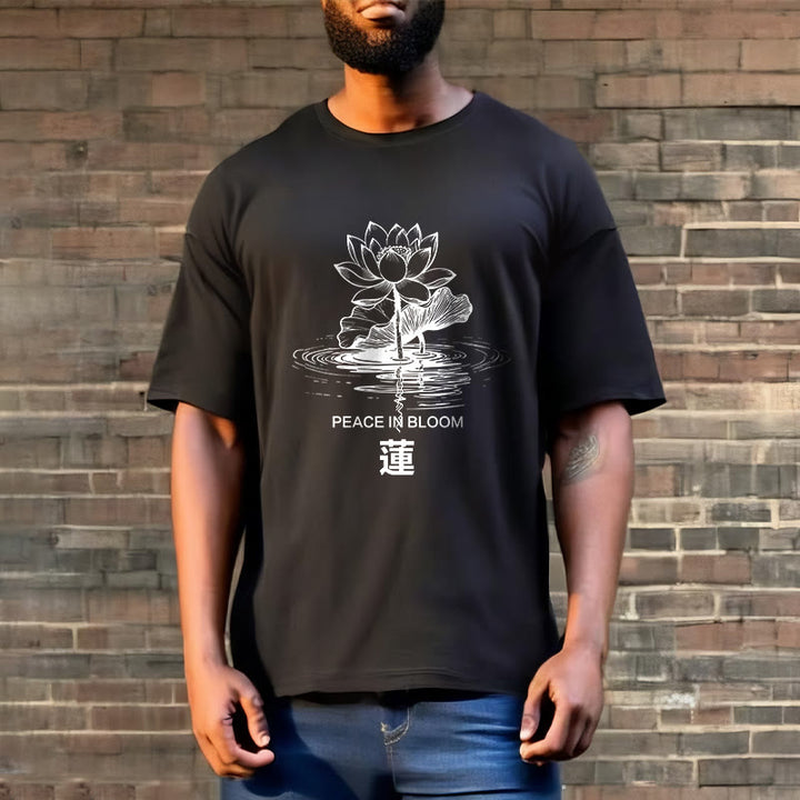 Koszulka bawełniana z motywem falującym w kształcie liści lotosu i kamieni Buddha Stones - image 3