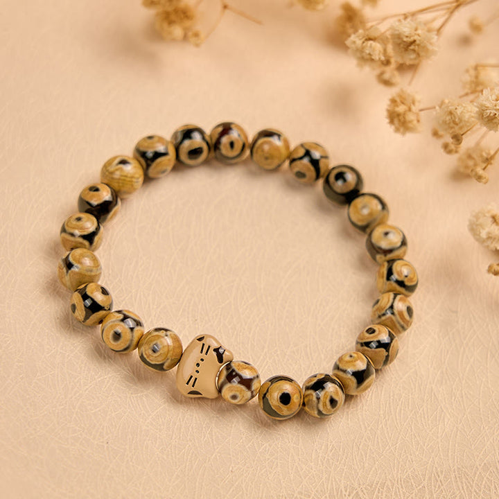 Bransoletka z naturalnym agatem i Buddha Stones w kształcie głowy kociaka - image 2
