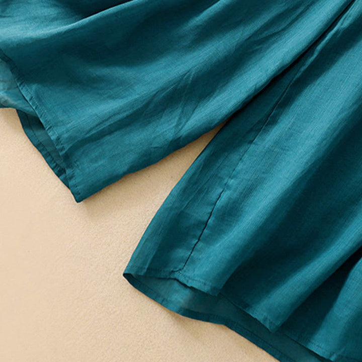 Spodnie damskie z szerokimi nogawkami i kieszeniami, proste, z bawełny, z nadrukiem "Buddha Stones", ze ściągaczem - image 2