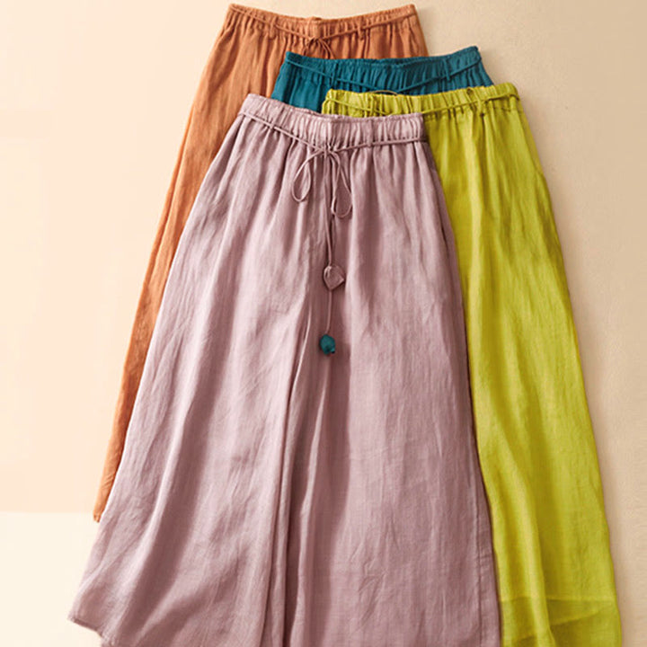 Spodnie damskie z szerokimi nogawkami i kieszeniami, proste, z bawełny, z nadrukiem "Buddha Stones", ze ściągaczem - image 6