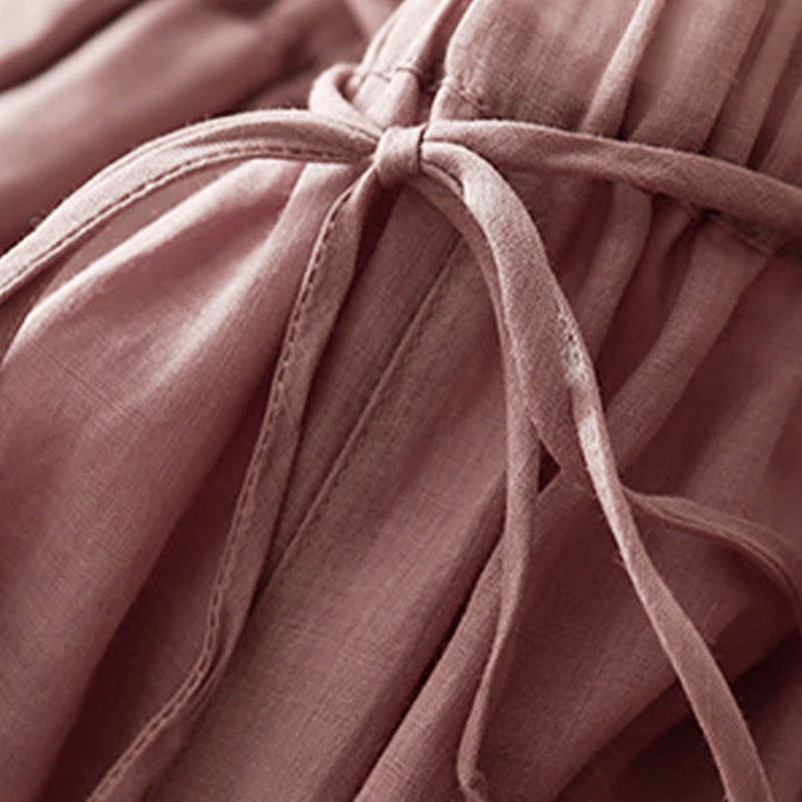 Spodnie damskie z szerokimi nogawkami i kieszeniami, proste, z bawełny, z nadrukiem "Buddha Stones", ze ściągaczem - image 12