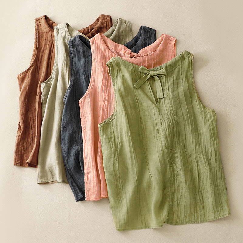 Kamizelka damska bez rękawów z koronką i marszczeniami w kolorze białym i Buddha Stones - image 6