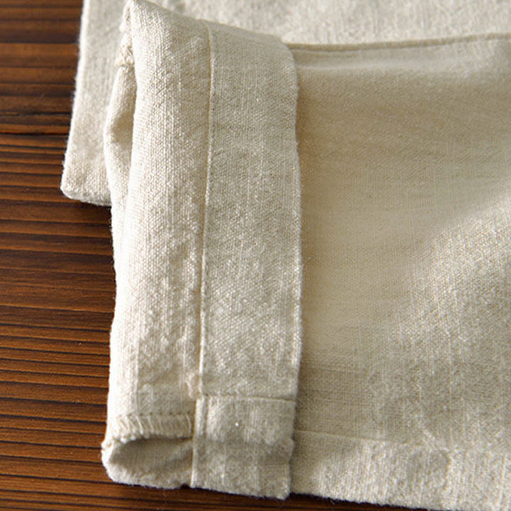 Buddha Stones Casual Jednolity Kolor Prosty Design Ściągacz Ramie Lniane Męskie Spodnie Z Kieszeniami - image 3