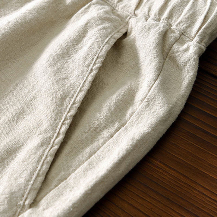 Buddha Stones Casual Jednolity Kolor Prosty Design Ściągacz Ramie Lniane Męskie Spodnie Z Kieszeniami - image 2