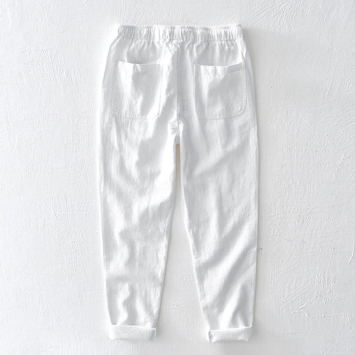 Buddha Stones Casual Jednolity Kolor Prosty Design Ściągacz Ramie Lniane Męskie Spodnie Z Kieszeniami - image 6