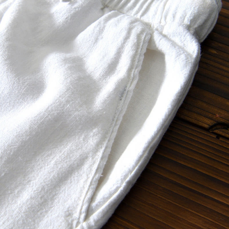 Buddha Stones Casual Jednolity Kolor Prosty Design Ściągacz Ramie Lniane Męskie Spodnie Z Kieszeniami - image 9