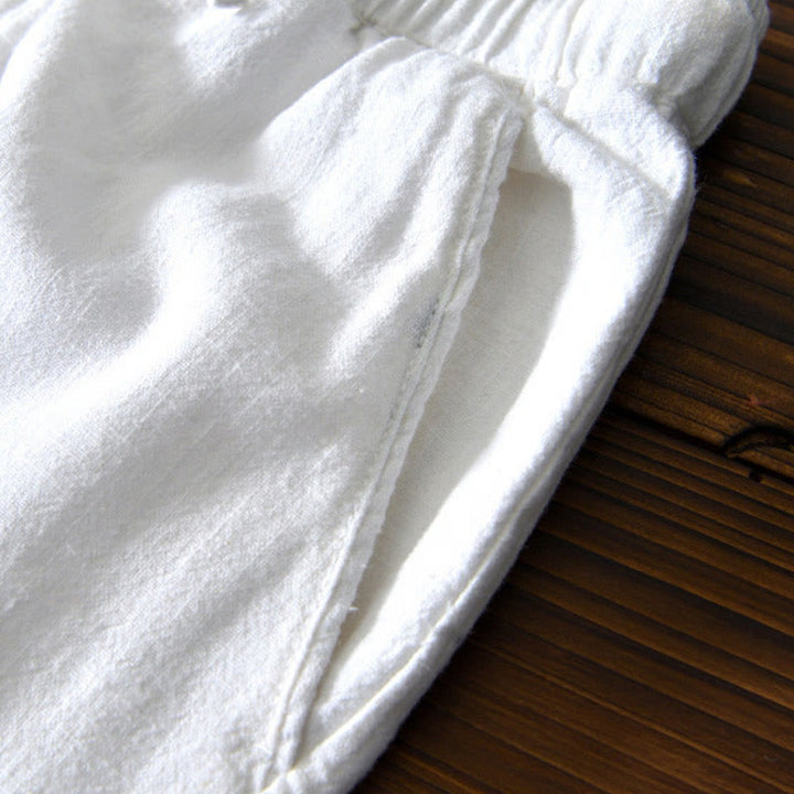 Buddha Stones Casual Jednolity Kolor Prosty Design Ściągacz Ramie Lniane Męskie Spodnie Z Kieszeniami - image 9