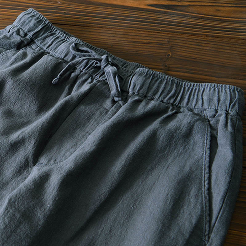 Buddha Stones Casual Jednolity Kolor Prosty Design Ściągacz Ramie Lniane Męskie Spodnie Z Kieszeniami - image 11