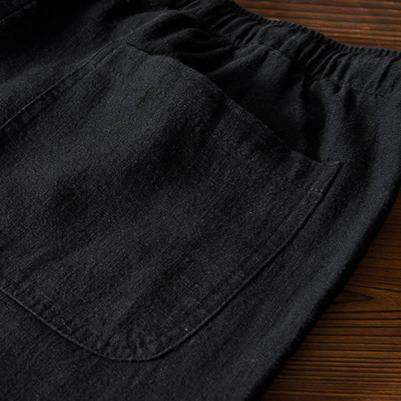 Buddha Stones Casual Jednolity Kolor Prosty Design Ściągacz Ramie Lniane Męskie Spodnie Z Kieszeniami - image 17