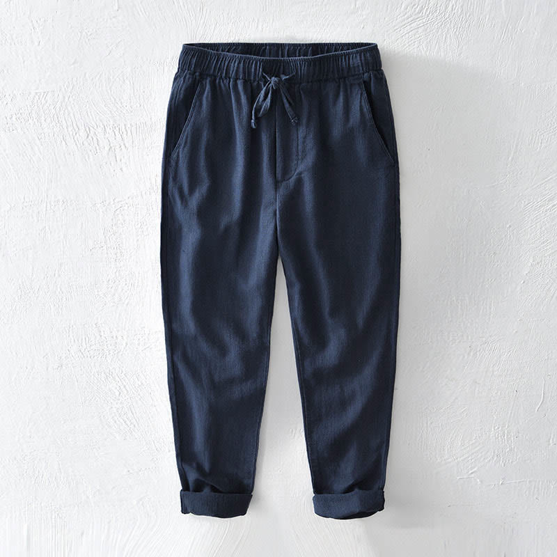 Buddha Stones Casual Jednolity Kolor Prosty Design Ściągacz Ramie Lniane Męskie Spodnie Z Kieszeniami - Marynarka wojenna - US/UK/AU44， EU54 (4XL) - image 18