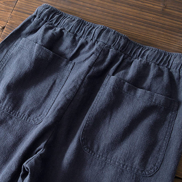 Buddha Stones Casual Jednolity Kolor Prosty Design Ściągacz Ramie Lniane Męskie Spodnie Z Kieszeniami - image 19