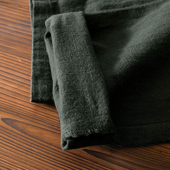 Buddha Stones Casual Jednolity Kolor Prosty Design Ściągacz Ramie Lniane Męskie Spodnie Z Kieszeniami - image 26