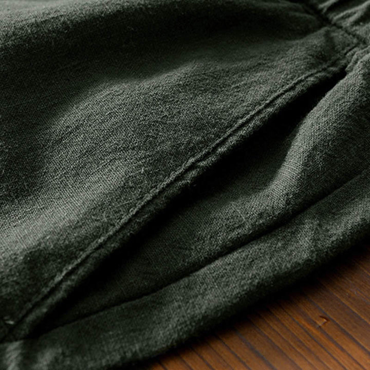 Buddha Stones Casual Jednolity Kolor Prosty Design Ściągacz Ramie Lniane Męskie Spodnie Z Kieszeniami - image 25