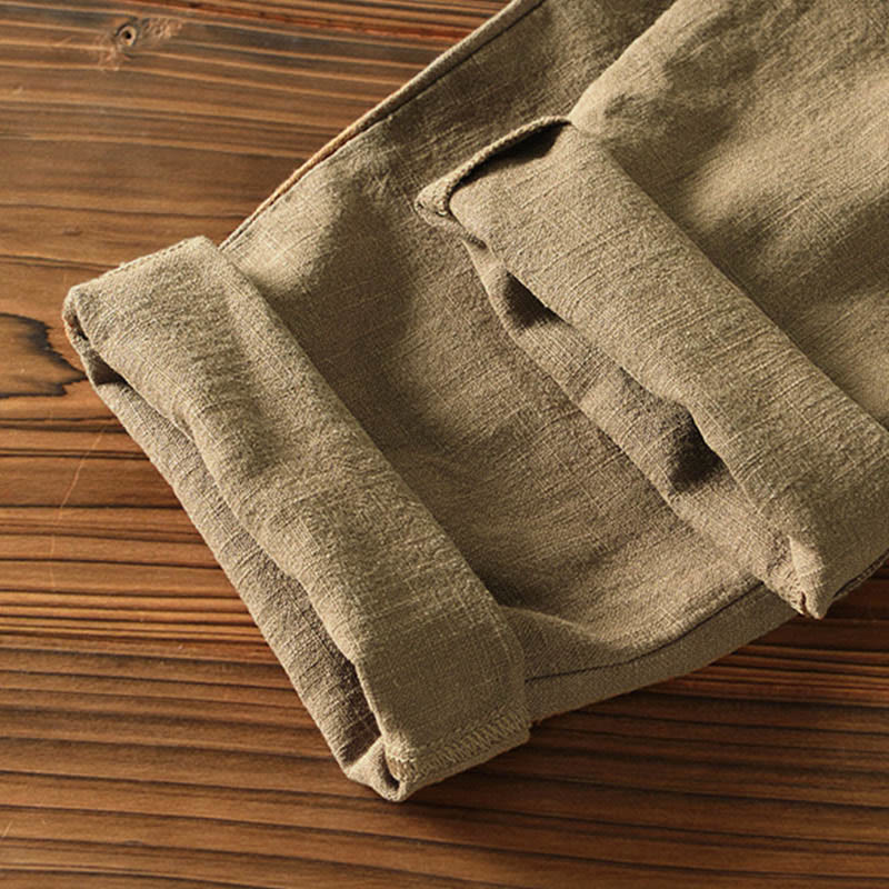 Buddha Stones Casual Jednolity Kolor Prosty Design Ściągacz Ramie Lniane Męskie Spodnie Z Kieszeniami - image 32