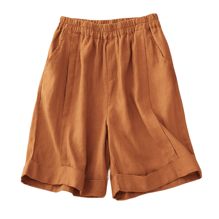Szorty damskie z bawełny Buddha Stones Casual Solid Color z kieszeniami - image 5