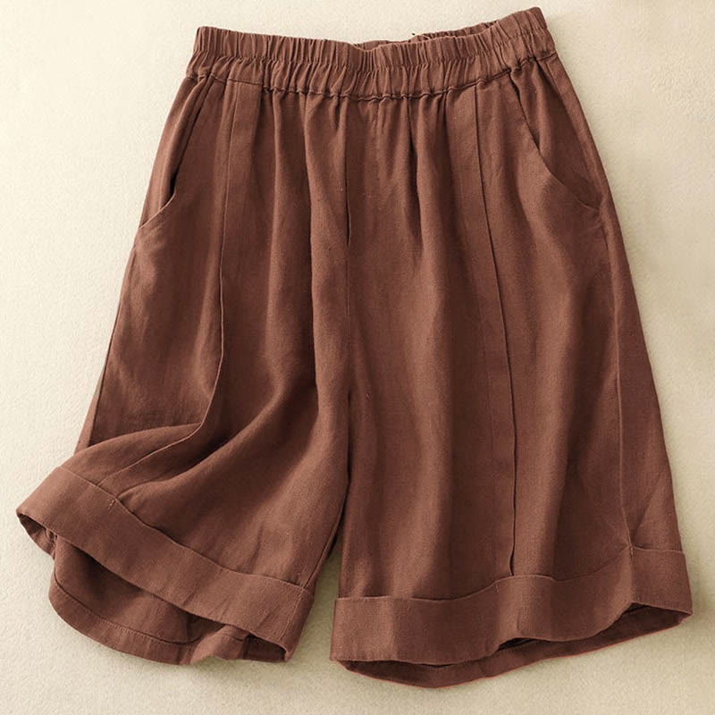 Szorty damskie z bawełny Buddha Stones Casual Solid Color z kieszeniami - image 16