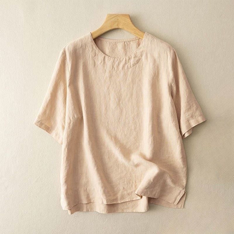 Koszulka damska z krótkim rękawem i okrągłym dekoltem z rozcięciem z boku, wykonana z bawełny, z motywem Buddha Stones - Khaki - US12, UK/AU16, EU44 (3XL) - image 3