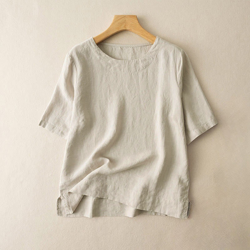 Koszulka damska z krótkim rękawem i okrągłym dekoltem z rozcięciem z boku, wykonana z bawełny, z motywem Buddha Stones - Beżowy - US12, UK/AU16, EU44 (3XL) - image 6