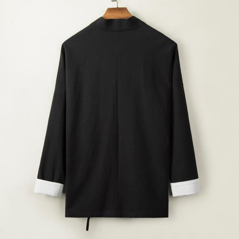 Buddha Stones, chińskie żaby, guziki, długi rękaw, otwarty przód, męska kurtka z bawełny i lnu, kimono - image 3