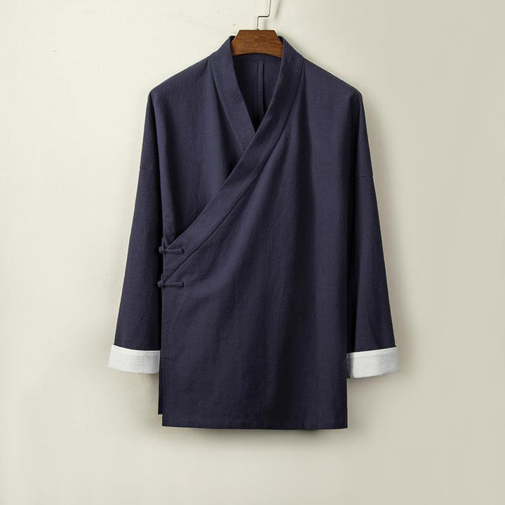 Buddha Stones, chińskie żaby, guziki, długi rękaw, otwarty przód, męska kurtka z bawełny i lnu, kimono - MidnightBlue - US/UK/AU44， EU54 (4XL) - image 7