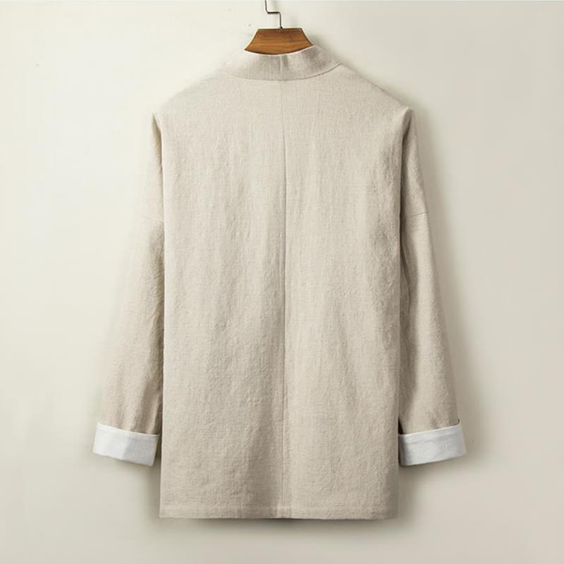 Buddha Stones, chińskie żaby, guziki, długi rękaw, otwarty przód, męska kurtka z bawełny i lnu, kimono - image 1