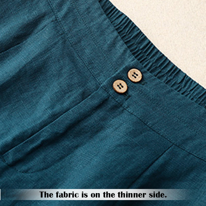 Buddha Stones Letnie Luźne Proste Projektowanie Lniane Spodnie Damskie Szerokie Nogawki Z Kieszeniami Na Zamek Błyskawiczny - image 1