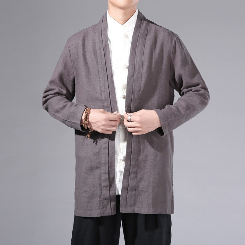 Buddha Stones, prosta, prosta, męska kurtka z długim rękawem, bawełniana, lniana, z otwartym przodem, kimono - DimGray - US/UK/AU42， EU52 (3XL) - image 29