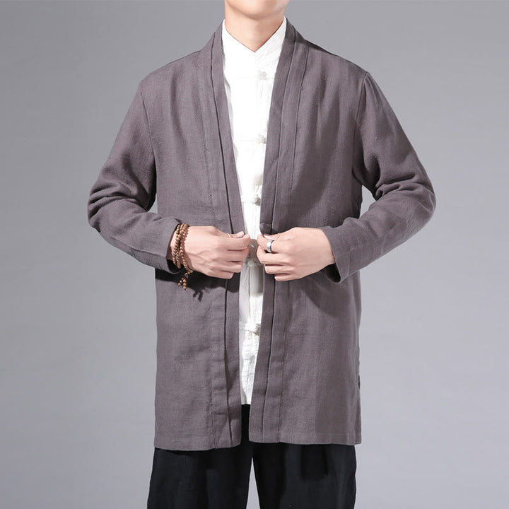 Buddha Stones, prosta, prosta, męska kurtka z długim rękawem, bawełniana, lniana, z otwartym przodem, kimono - DimGray - US/UK/AU42， EU52 (3XL) - image 29