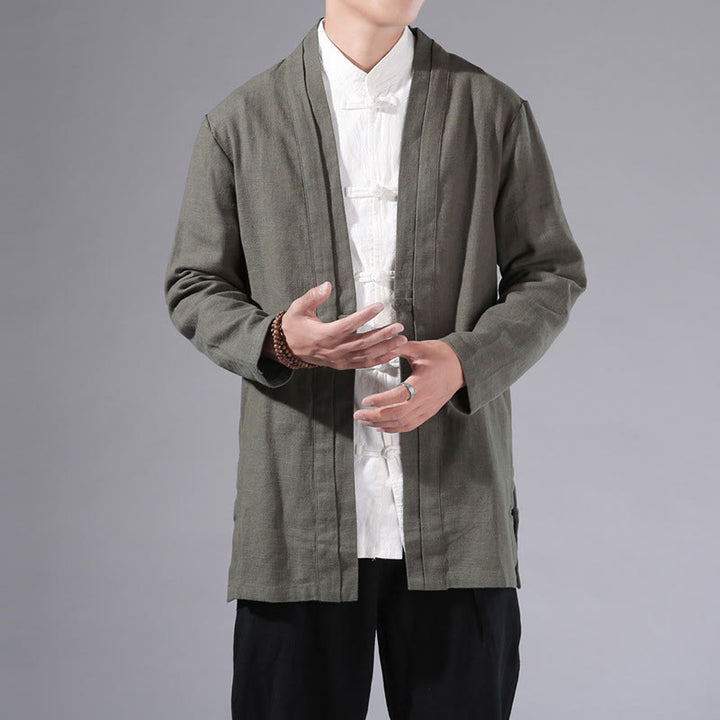 Buddha Stones, prosta, prosta, męska kurtka z długim rękawem, bawełniana, lniana, z otwartym przodem, kimono - DarkSeaGreen - US/UK/AU42， EU52 (3XL) - image 1