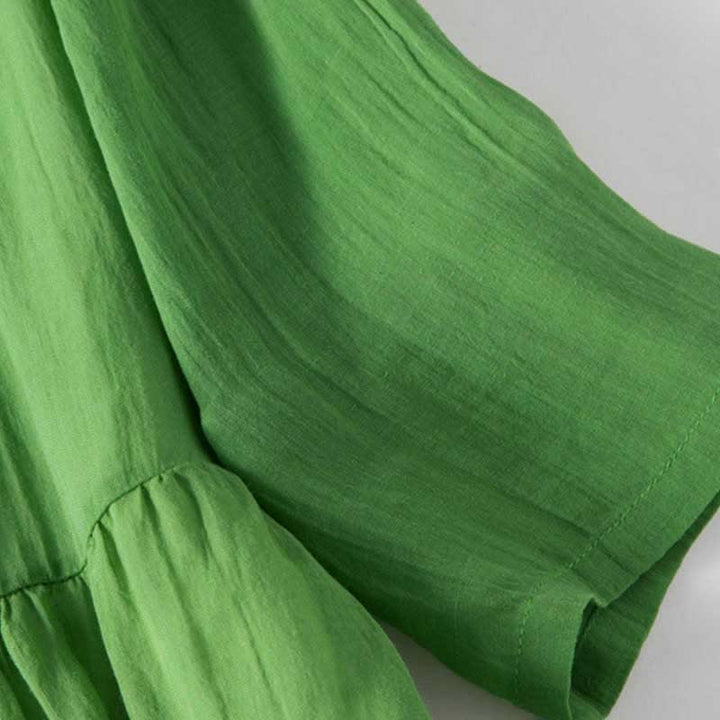 Letnia sukienka midi z bawełny z dekoltem w serek i krótkim rękawem "Buddha Stones" - image 4