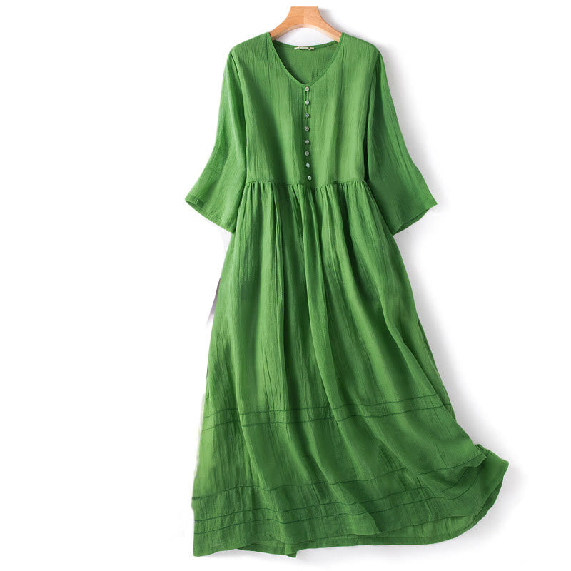 Letnia sukienka midi z bawełny z dekoltem w serek i krótkim rękawem "Buddha Stones" - Zielony - US12, UK/AU16, EU44 (2XL) - image 0