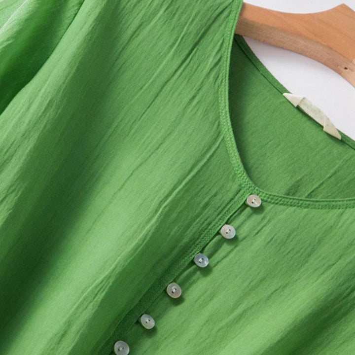 Letnia sukienka midi z bawełny z dekoltem w serek i krótkim rękawem "Buddha Stones" - image 5