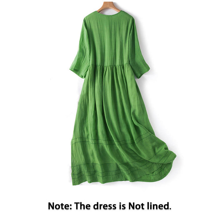 Letnia sukienka midi z bawełny z dekoltem w serek i krótkim rękawem "Buddha Stones" - image 1